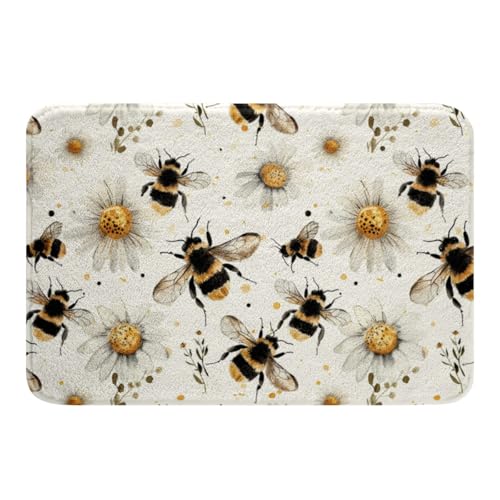 jejeloiu Badezimmerteppich, Motiv: Botanischer Blumendruck, niedliche Biene, Badematte, Mikrofaser, Gänseblümchen, Badezimmerzubehör, Boden-Fußmatten, rutschfest, 40,6 x 61 cm, weich jejeloiu Badezimmerteppich, Motiv: Botanischer Blumendruck, niedliche Biene, Badematte, Mikrofaser, Gänseblümchen, Badezimmerzubehör, Boden-Fußmatten, rutschfest, 40,6 x 61 cm, weich von jejeloiu