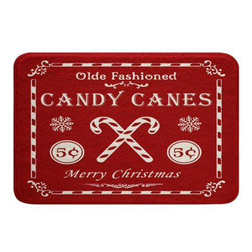 jejeloiu Badezimmerteppiche für Kinder, Jungen, Mädchen, Weihnachtszitat, Badteppiche für Dusche, 40,6 x 61 cm, Zuckerstangen-Druck, Badematte, Weihnachtsmotiv, Rot von jejeloiu