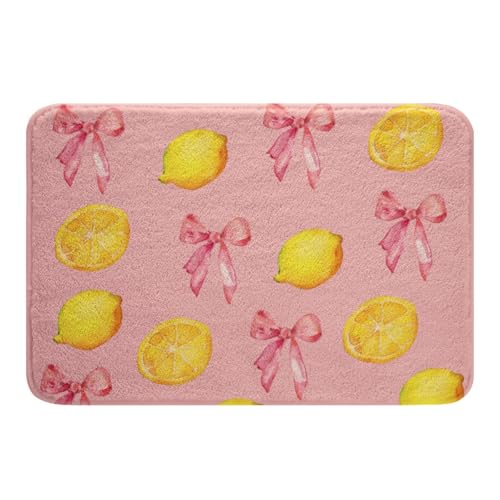 jejeloiu Badteppiche mit rosa Schleife, für Jungen und Mädchen, 50,8 x 81,3 cm, große Zitronen-Badvorleger, niedlich, kokette, Schleife, weich, zottelig, saugfähig, Badezimmerzubehör, Zitronenmuster jejeloiu Badteppiche mit rosa Schleife, für Jungen und Mädchen, 50,8 x 81,3 cm, große Zitronen-Badvorleger, niedlich, kokette, Schleife, weich, zottelig, saugfähig, Badezimmerzubehör, Zitronenmuster von jejeloiu