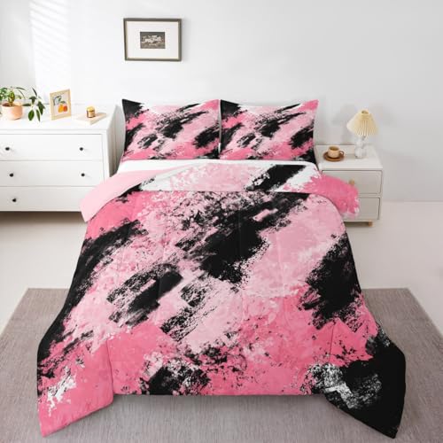 jejeloiu Bettwäsche-Set für Queen-Size-Betten, abstrakt, minimalistisch, für Jungen und Mädchen, moderne geometrische Bettdecke, Schlafzimmer-Dekor, 3-teilig, mit 2 Kissenbezügen, Mikrofaser, Rosa und jejeloiu Bettwäsche-Set für Queen-Size-Betten, abstrakt, minimalistisch, für Jungen und Mädchen, moderne geometrische Bettdecke, Schlafzimmer-Dekor, 3-teilig, mit 2 Kissenbezügen, Mikrofaser, Rosa und von jejeloiu