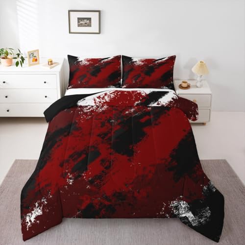 jejeloiu Bettwäscheset für Jungen und Mädchen, abstrakt, minimalistisch, für Jungen und Mädchen, moderne geometrische Bettdecke, Schlafzimmer-Dekor, 3-teilig, mit 2 Kissenbezügen, Mikrofaser, Rot und jejeloiu Bettwäscheset für Jungen und Mädchen, abstrakt, minimalistisch, für Jungen und Mädchen, moderne geometrische Bettdecke, Schlafzimmer-Dekor, 3-teilig, mit 2 Kissenbezügen, Mikrofaser, Rot und von jejeloiu