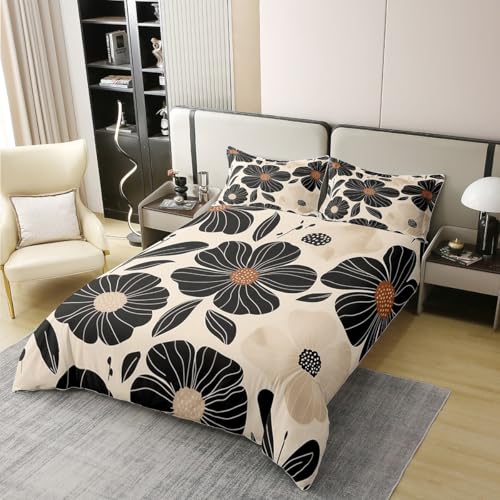 jejeloiu Boho-Blumen-Bettwäsche-Set, 100 % Baumwolle, King-Size-Größe, schwarze Blumen, Bettwäsche-Set für Kinder, Jungen, Mädchen, Teenager, florale botanische Baumwolle, Bettbezug, Vintage jejeloiu Boho-Blumen-Bettwäsche-Set, 100 % Baumwolle, King-Size-Größe, schwarze Blumen, Bettwäsche-Set für Kinder, Jungen, Mädchen, Teenager, florale botanische Baumwolle, Bettbezug, Vintage von jejeloiu