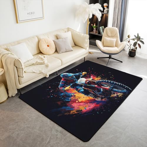 jejeloiu Dirt Bike Wohnzimmer-Teppich für Schlafzimmer, 12,7 x 17,8 cm, Rennsport, Motocross-Fahrer, Dekor-Teppich für Jungen, Mädchen, Teenager, Carbon-Schwarz, Bodenmatte für den Innenbereich jejeloiu Dirt Bike Wohnzimmer-Teppich für Schlafzimmer, 12,7 x 17,8 cm, Rennsport, Motocross-Fahrer, Dekor-Teppich für Jungen, Mädchen, Teenager, Carbon-Schwarz, Bodenmatte für den Innenbereich von jejeloiu