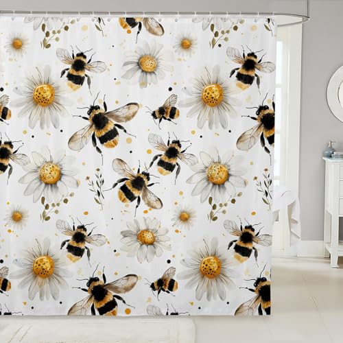 jejeloiu Duschvorhang mit botanischem Blumendruck, niedliche Biene, Badezimmervorhang für Kinder, Damen, Herren, Badzubehör, wasserdichtes Polyestergewebe, für Stände, Badewannen, 183 x 183 cm jejeloiu Duschvorhang mit botanischem Blumendruck, niedliche Biene, Badezimmervorhang für Kinder, Damen, Herren, Badzubehör, wasserdichtes Polyestergewebe, für Stände, Badewannen, 183 x 183 cm von jejeloiu