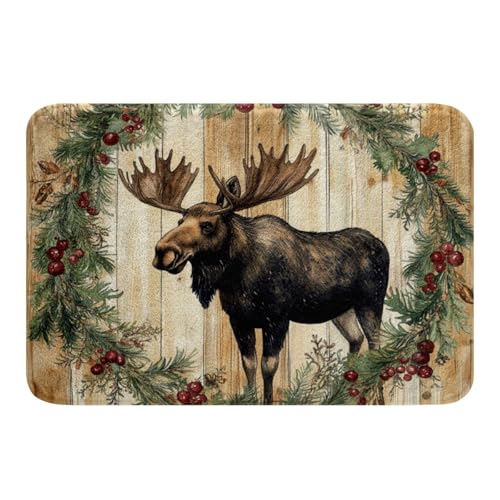 jejeloiu Elch-Badezimmerteppich, rustikale Holzdielen-Badematte, Wildtiere, Badezimmerzubehör, Beeren, Fußmatten, 50,8 x 81,3 cm, weiche Mikrofaser jejeloiu Elch-Badezimmerteppich, rustikale Holzdielen-Badematte, Wildtiere, Badezimmerzubehör, Beeren, Fußmatten, 50,8 x 81,3 cm, weiche Mikrofaser von jejeloiu