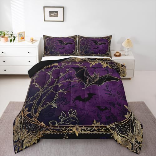 jejeloiu Fledermaus-Bettwäsche-Set, Queen-Size-Größe, Gothic-Stil, Barock-Stil, für Jungen und Mädchen, dunkle Fantasie-Bettdecke, Steppdecke, weich, Schlafzimmer, Dekor, atmungsaktiv, leicht, mit 2 jejeloiu Fledermaus-Bettwäsche-Set, Queen-Size-Größe, Gothic-Stil, Barock-Stil, für Jungen und Mädchen, dunkle Fantasie-Bettdecke, Steppdecke, weich, Schlafzimmer, Dekor, atmungsaktiv, leicht, mit 2 von jejeloiu
