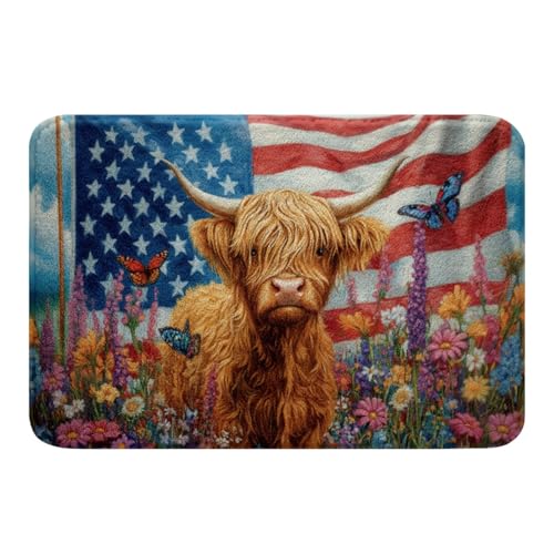 jejeloiu Highland Cow Badezimmerteppich, Floarl, amerikanische Flagge, Hochlandrinder, Badematten für Badezimmer, 40,6 x 61 cm, für Kinder, Jungen, Mädchen, Teenager, Blumendruck, Badteppiche für jejeloiu Highland Cow Badezimmerteppich, Floarl, amerikanische Flagge, Hochlandrinder, Badematten für Badezimmer, 40,6 x 61 cm, für Kinder, Jungen, Mädchen, Teenager, Blumendruck, Badteppiche für von jejeloiu