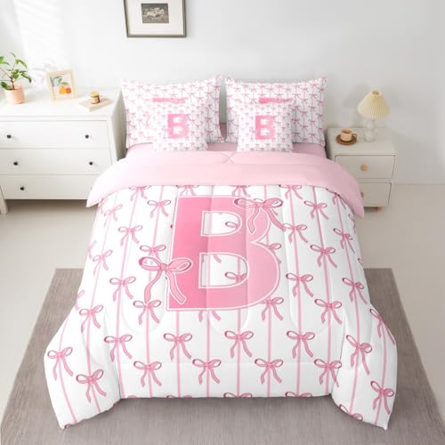 jejeloiu Kawaii-Schleifen-Bettwäsche-Set für Mädchen, 7-teilig, Doppelbettgröße, niedliches Schleifen-Design, für Kinder, Jungen, Mädchen, Initialbuchstabe B, Bett in einer Tasche, kokette Schleifen jejeloiu Kawaii-Schleifen-Bettwäsche-Set für Mädchen, 7-teilig, Doppelbettgröße, niedliches Schleifen-Design, für Kinder, Jungen, Mädchen, Initialbuchstabe B, Bett in einer Tasche, kokette Schleifen von jejeloiu