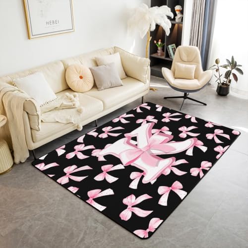 jejeloiu Kinder-Teppich mit rosa Schleife, 7,6 x 12,7 cm, Buchstabe K, Wohnzimmer, Schlafzimmer, Schleife, Dekor-Teppich mit rutschfester Unterseite, monogrammiert, für den Innenbereich jejeloiu Kinder-Teppich mit rosa Schleife, 7,6 x 12,7 cm, Buchstabe K, Wohnzimmer, Schlafzimmer, Schleife, Dekor-Teppich mit rutschfester Unterseite, monogrammiert, für den Innenbereich von jejeloiu