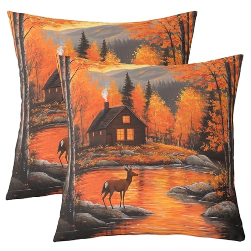 jejeloiu Kissenbezug mit Hirschmotiv, 61 x 61 cm, Set mit 2 Kissenbezügen für Jungen, Mädchen, Teenager, Herbst, Ahorn, Orange, Dekor-Kissenbezüge jejeloiu Kissenbezug mit Hirschmotiv, 61 x 61 cm, Set mit 2 Kissenbezügen für Jungen, Mädchen, Teenager, Herbst, Ahorn, Orange, Dekor-Kissenbezüge von jejeloiu