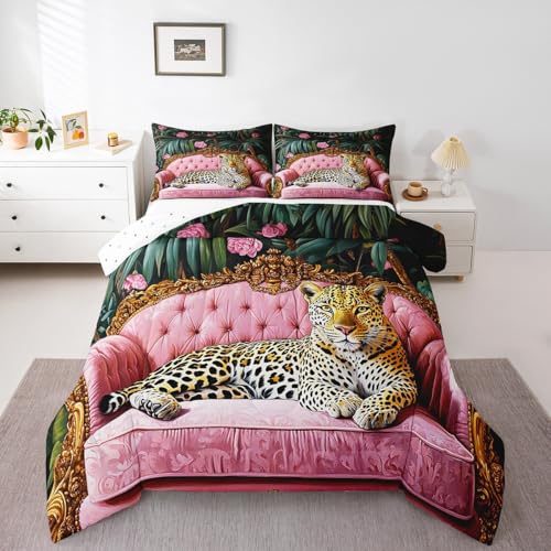 jejeloiu Leoparden-Bettwäsche-Set, King-Size, Wildtiere, luxuriöses Bettdecken-Set für Kinder, Jungen, Mädchen, tropische Blätter, Natur-Thema, Dekoration, Bettdecken-Set, 1 Bettdecke + 2 Kissenbezüge jejeloiu Leoparden-Bettwäsche-Set, King-Size, Wildtiere, luxuriöses Bettdecken-Set für Kinder, Jungen, Mädchen, tropische Blätter, Natur-Thema, Dekoration, Bettdecken-Set, 1 Bettdecke + 2 Kissenbezüge von jejeloiu