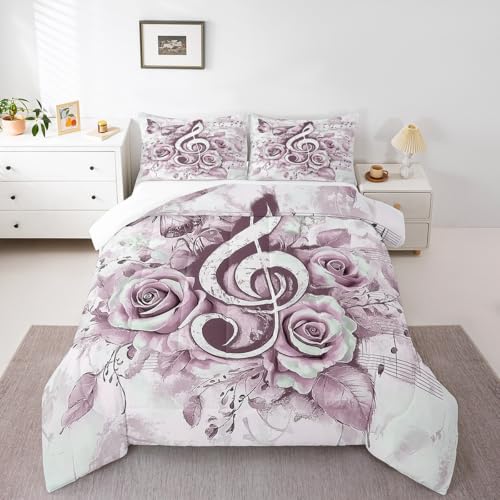 jejeloiu Musik-Bettwäsche-Set, Queen-Size-Größe, Musiknoten, Rosa, Bettdecken-Set für Kinder, Jungen, Mädchen, romantisches Blumendekor, Bettdecken-Set, 1 Bettdecke + 2 Kissenbezüge jejeloiu Musik-Bettwäsche-Set, Queen-Size-Größe, Musiknoten, Rosa, Bettdecken-Set für Kinder, Jungen, Mädchen, romantisches Blumendekor, Bettdecken-Set, 1 Bettdecke + 2 Kissenbezüge von jejeloiu