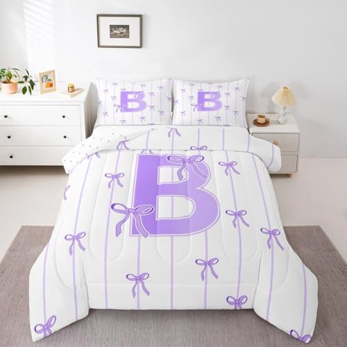 jejeloiu Niedliches Schleifen-Bettwäsche-Set für alle Jahreszeiten, violette Schleife, Bettwäsche-Set mit 1 Kissenbezug, Anfangsbuchstabe B, Kinder-Bettwäsche, Monogrammierung, Schlafzimmer-Dekoration jejeloiu Niedliches Schleifen-Bettwäsche-Set für alle Jahreszeiten, violette Schleife, Bettwäsche-Set mit 1 Kissenbezug, Anfangsbuchstabe B, Kinder-Bettwäsche, Monogrammierung, Schlafzimmer-Dekoration von jejeloiu