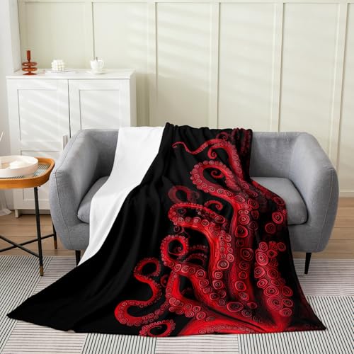 jejeloiu Oktopus-Fleece-Überwurfdecke für Kinder, Jungen, Mädchen, Zwilling, 152,4 x 203,2 cm, rote Oktopus-Tentakel, Flanelldecke, Plüsch, flauschig, weich, Ozean-Kraken für Bett, Couch, Stuhl jejeloiu Oktopus-Fleece-Überwurfdecke für Kinder, Jungen, Mädchen, Zwilling, 152,4 x 203,2 cm, rote Oktopus-Tentakel, Flanelldecke, Plüsch, flauschig, weich, Ozean-Kraken für Bett, Couch, Stuhl von jejeloiu