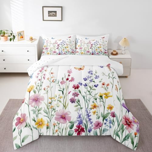 jejeloiu Schmetterling-Bettwäsche-Set für Kinder, Queen-Size-Größe, niedliches Blumen-Bettwäsche-Set, Wildblumen, Blumenmuster, Steppdecke für Kinder, Jungen, Mädchen, Schlafzimmer, Schmetterlinge jejeloiu Schmetterling-Bettwäsche-Set für Kinder, Queen-Size-Größe, niedliches Blumen-Bettwäsche-Set, Wildblumen, Blumenmuster, Steppdecke für Kinder, Jungen, Mädchen, Schlafzimmer, Schmetterlinge von jejeloiu