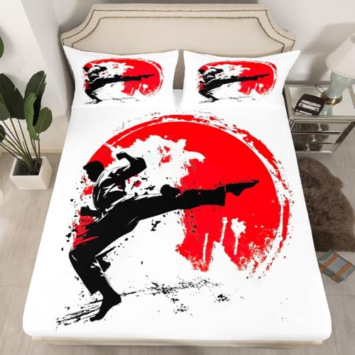 jejeloiu Taekwondo-Bettlaken-Set im japanischen Stil, volle Größe, für Jungen, Mädchen, Teenager, rotes Sonnen-Bettwäsche-Set, atmungsaktiver Bettbezug, Raumdekor, Bettwäsche-Set jejeloiu Taekwondo-Bettlaken-Set im japanischen Stil, volle Größe, für Jungen, Mädchen, Teenager, rotes Sonnen-Bettwäsche-Set, atmungsaktiver Bettbezug, Raumdekor, Bettwäsche-Set von jejeloiu