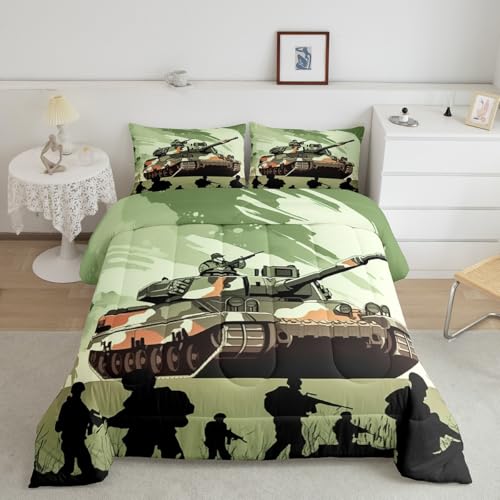 jejeloiu Tanksoldaten-Bettwäsche-Set, volle Größe, Kinder-Bettwäsche-Set für Jungen, Mädchen, Teenager, Militärausrüstung, atmungsaktiv, Kampfdecke, Schlafzimmer-Dekor, 1 Bettdecke mit 2 Kissenbezügen jejeloiu Tanksoldaten-Bettwäsche-Set, volle Größe, Kinder-Bettwäsche-Set für Jungen, Mädchen, Teenager, Militärausrüstung, atmungsaktiv, Kampfdecke, Schlafzimmer-Dekor, 1 Bettdecke mit 2 Kissenbezügen von jejeloiu