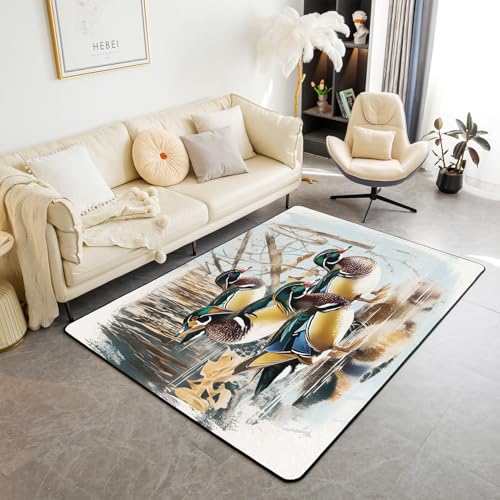jejeloiu Teppich für die Jagd, Wildtiere, Wohnzimmer, für Schlafzimmer, Jungen, Mädchen, Kinder, Teenager, fliegende Ente, Wildtiere, dekorativer Teppich, rutschfest, hellblau, Bodenmatte für den jejeloiu Teppich für die Jagd, Wildtiere, Wohnzimmer, für Schlafzimmer, Jungen, Mädchen, Kinder, Teenager, fliegende Ente, Wildtiere, dekorativer Teppich, rutschfest, hellblau, Bodenmatte für den von jejeloiu