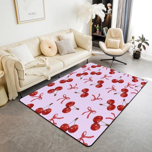 jejeloiu Teppich mit Kirschschleife für Mädchen, niedliches Seidenband, Schleife, dekorativer Teppich für Kinder, Prinzessinnen-Fliege, Wohnzimmer, Teppiche für Schlafzimmer jejeloiu Teppich mit Kirschschleife für Mädchen, niedliches Seidenband, Schleife, dekorativer Teppich für Kinder, Prinzessinnen-Fliege, Wohnzimmer, Teppiche für Schlafzimmer von jejeloiu