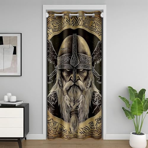 jejeloiu Wikinger-Türvorhang für Tür, Privatsphäre, 86,4 x 203,2 cm, antiker Wikinger, 30 % - 50 % Raumverdunkelung, Vintage, exotischer Stamm, Dekor, Raumteiler, Vorhangabdeckung, Heimdekoration von jejeloiu