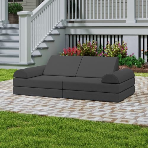jela Kindercouch, wasserdichtes modulares Kindersofa für drinnen und draußen, UV-beständiges Kinder-Sofa, Schaumstoff-Spielcouch, Spielhaus-Spielset für Kinder und Erwachsene (dunkelgrau) von jela