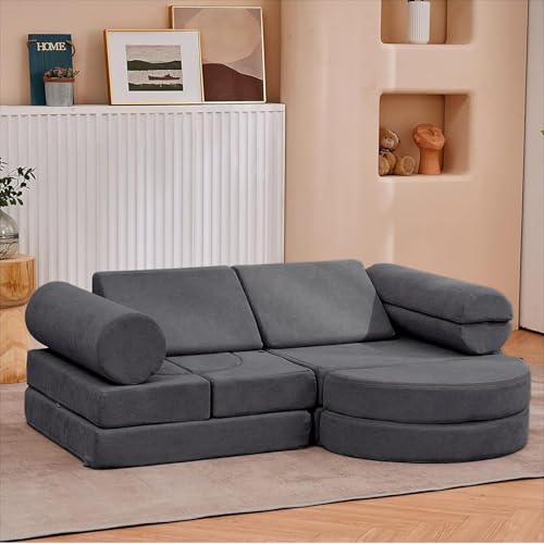 jela Kindercouch,14-Teilige Kids Kindersofa Spielsofa für Kinder, Modulares Kinder Sofa aus Schaumstoff, Kuschelecke im Kinderzimmer,zum Spielen,Kreativsein,Schlafen (Holzkohle) von jela