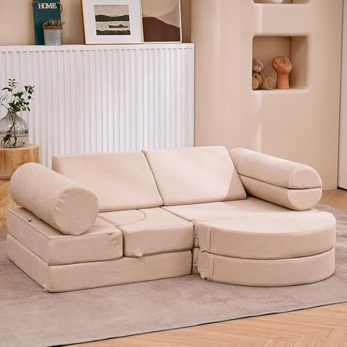 jela Kindercouch,14-Teilige Kids Kindersofa Spielsofa für Kinder, Modulares Kinder Sofa aus Schaumstoff, Kuschelecke im Kinderzimmer,zum Spielen,Kreativsein,Schlafen (Sand Beige) von jela