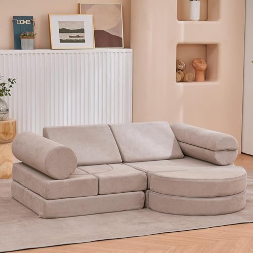 jela Kindercouch,14-Teilige Kids Kindersofa Spielsofa für Kinder, Modulares Kinder Sofa aus Schaumstoff, Kuschelecke im Kinderzimmer,zum Spielen,Kreativsein,Schlafen (Taupe) von jela