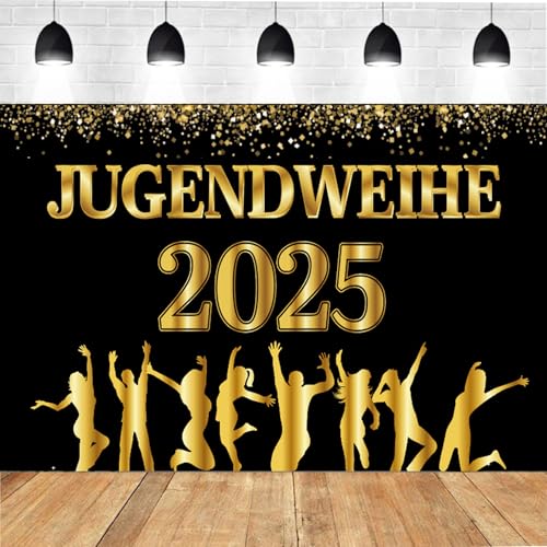 jenich 180x110cm Jugendweihe Banner Schwarz Hängedeko Endlich Erwachsen Party Deko Junge Mädchen Konfirmation mit Schnur für Jugendweihe Party von jenich