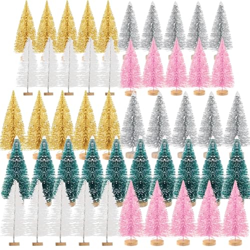 50Pcs Mini Weihnachtsbaum Tannenbaum Künstlicher Christbaum Tisch Tannenbaum Klein Miniatur Tanne mit Schnee-Effek Glitzer Rosa Gold Weiß Silver Blau Weihnachtsdeko Weihnachten Tischdeko Basteln von jenich