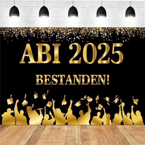 ABI 2025 Banner Arbitur 2025 Deko Schwarz Gold 110 * 180cm Graduation Hintergrund Dekoration für Abi Abschlussfeiern Abschlussparty Prüfung Bestanden Geschenke von jenich