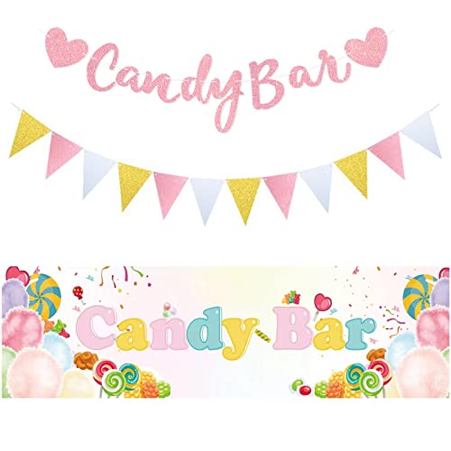 3er Set Candy Bar Banner Girlande Dreietige Wimpelkette Candy Bar Hintergrund Banner Rosa Papier Girlande Naschbar Candy Bar Zubehör Candy Bar Deko Set für Hochzeit JGA Candy Bar Party Feie von jenich