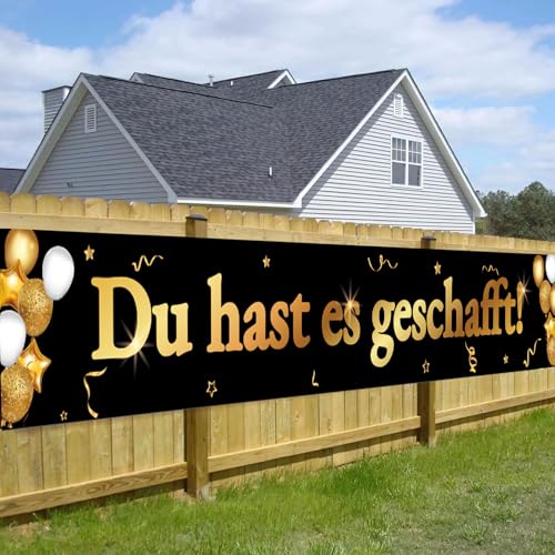 Du hast es geschafft Banner 270x40cm Graduation Deko Schwarz Gold Prüfung Bestanden Banner Geschenk Hängende Deko für Bachelor Master Abschluss Ausbildung Abitur von jenich