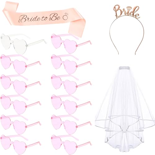 15 Stück JGA Sonnenbrille Frauen Sonnenbrille Herz JGA Brille Herzform Braut Schleier JGA Braut Schärpe Haarreif JGA Accessoires Junggesellenabschied von jenich