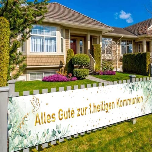 Kommunion Banner Erstkommunion Banner Erste Heilige Kommunion Deko Konfirmation Deko Gold Grün Hintergrund Hängedeko für Junge Mädchen Wand Party 40 * 270cm von jenich