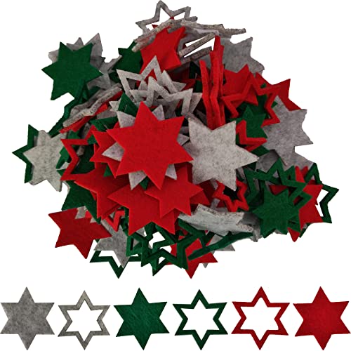 jenich (2cm+3.4cm) 240 Stück Filz Sterne Weihnachten Streudeko Sterne Tischdeko Filzsterne Weeihnachtsdeko Rot Grün Grau Filz Sterne für Weihnachten DIY Handwerk von jenich