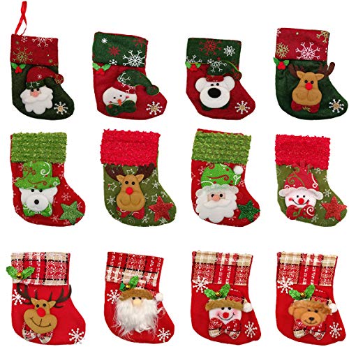 12 Stück Weihnachtsanhänger Weihnachtsstrumpf Nikolausstiefel zum Befüllen Weihnachtsdeko Bestecktasche Besteckhalter Weihnachtsbaumschmuck Hängende Strümpfe auf Kamin Schaufenster von jenich