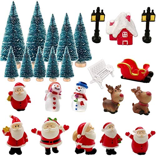 jenich 25 Stück Weihnachten Miniatur Ornamente Mini Weihnachten kleine Figuren Harz Garten Micro Landschaft Weihnachten Deko Puppenhaus Weihnachtsmann Schneemann Elch Tischdeko DIY von jenich