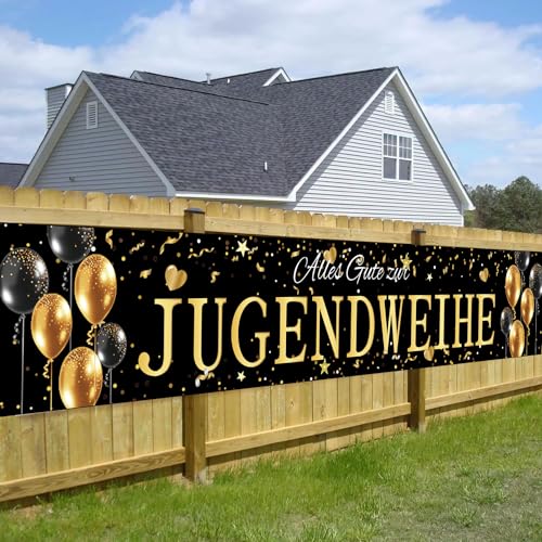 Schöne Jugendweihe Banner 40x270cm in Schwarz-Gold mit 'Endlich Erwachsene' Motiv - Hängende Dekoration für Jugendliche & Mädchen bei Feiern & Party von jenich