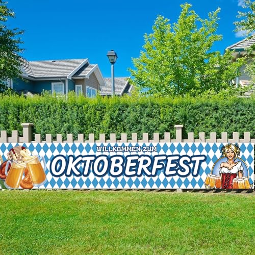 Oktoberfest Deko Banner Bayerisches Oktoberfestbanner Bayrische deko Oktoberfest Accessoires Willkommen Oktoberfest Banner 300*50cm für Oktoberfestparty Indoor Outdoor Bierzelten Garten Hängende Deko von jenich