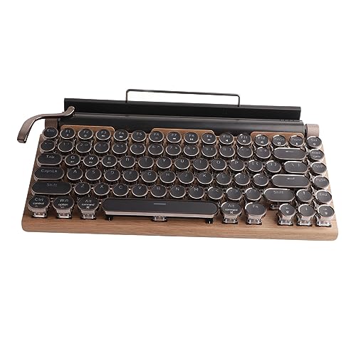 jerss Schreibtastatur, Hintergrundbeleuchtete 83 Tasten, wasserdichte -Retro-mechanische Tastatur mit Runder Metallkappe für für Laptop (Farbe der Holzmaserung) von jerss