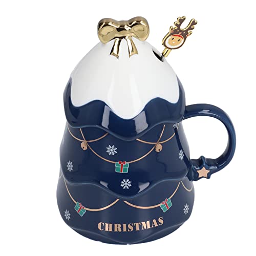 jerss Weihnachtstassen-Set, Keramikbecher, Heimgeschenke, Kaffeetasse, Weihnachtsbaum für Kreative Feiertage, Hohe Kapazität, mit Espressotassen mit Großer Kapazität (Blauer Deckel mit von jerss