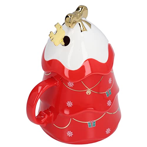 jerss Weihnachtstassen-Set, Keramikbecher, Heimgeschenke, Kaffeetasse, Weihnachtsbaum für Kreative Feiertage, Hohe Kapazität, mit Espressotassen mit Großer Kapazität (Rot mit Deckel von jerss