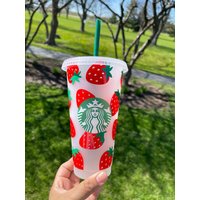 Erdbeer Starbucks Tasse | Kaltschale 24 Unzen Kalte Becher von jessdreamscreations