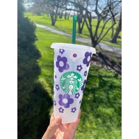 Retro Blumen-Starbucks-Tasse | Starbucks-Tasse Blumen Starbucks Becher von jessdreamscreations