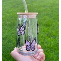 Schmetterlingsglas Becher, Bierdosenglas, Eiskaffeeglas, Personalisierte Glastasse, Eiskaffeebierdosenglas von jessdreamscreations