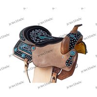 Türkis Kristall Kreuz Design Show Barrel Pro Western Pferd Leder Sattel Tack Set Mit Brustplatte Kopfstück 10 "Bis 45" Zoll Von Jewelhide von jewelhide