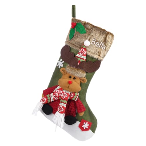 jewelora Personalisierte Weihnachtsstrumpf mit Eingraviertem Namen Weihnachtssocken zum Aufhängen Weihnachtsmannstiefel für Kamin zu Hause Innendekoration (D-Grün2) von jewelora