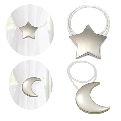 Magnetische Vorhangsteuerbacks 1 Paar Vorhang Clips Seilhalte Mond und Sternform Fenster Vorhang Binden Sie Silber für Home Office Art Dekorative Vorhänge von jghcsz