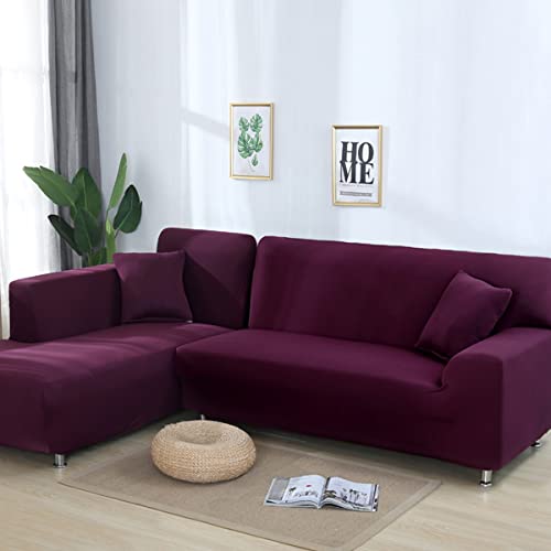 jia cool Sectional L-Form Sofabezug Super Stretch Sofabezug für 2-Sitzer Sektionale Chaise Sofabezug für Haustiere Kinder Dunkellila von jia cool